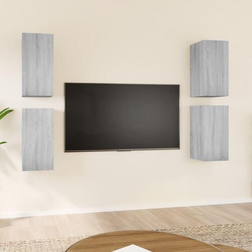 Tv-skabe 4 stk. 30,5x30x60 cm konstrueret træ grå sonoma-eg