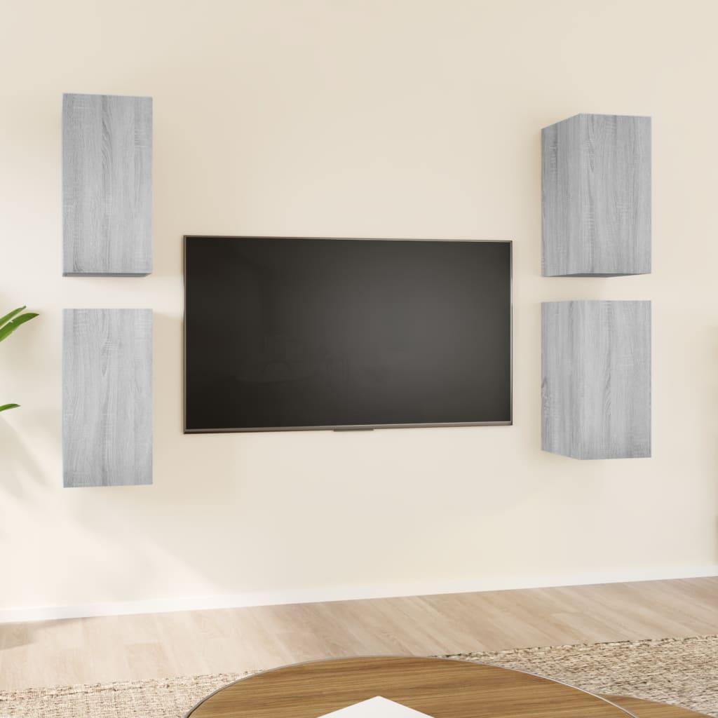 Tv-skabe 4 stk. 30,5x30x60 cm konstrueret træ grå sonoma-eg