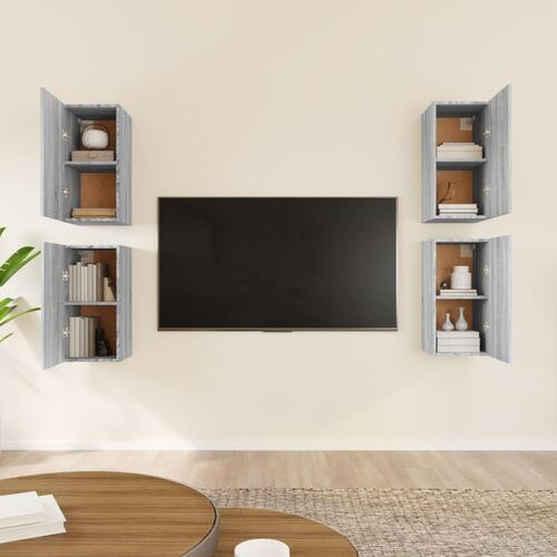 Tv-skabe 4 stk. 30,5x30x60 cm konstrueret træ grå sonoma-eg
