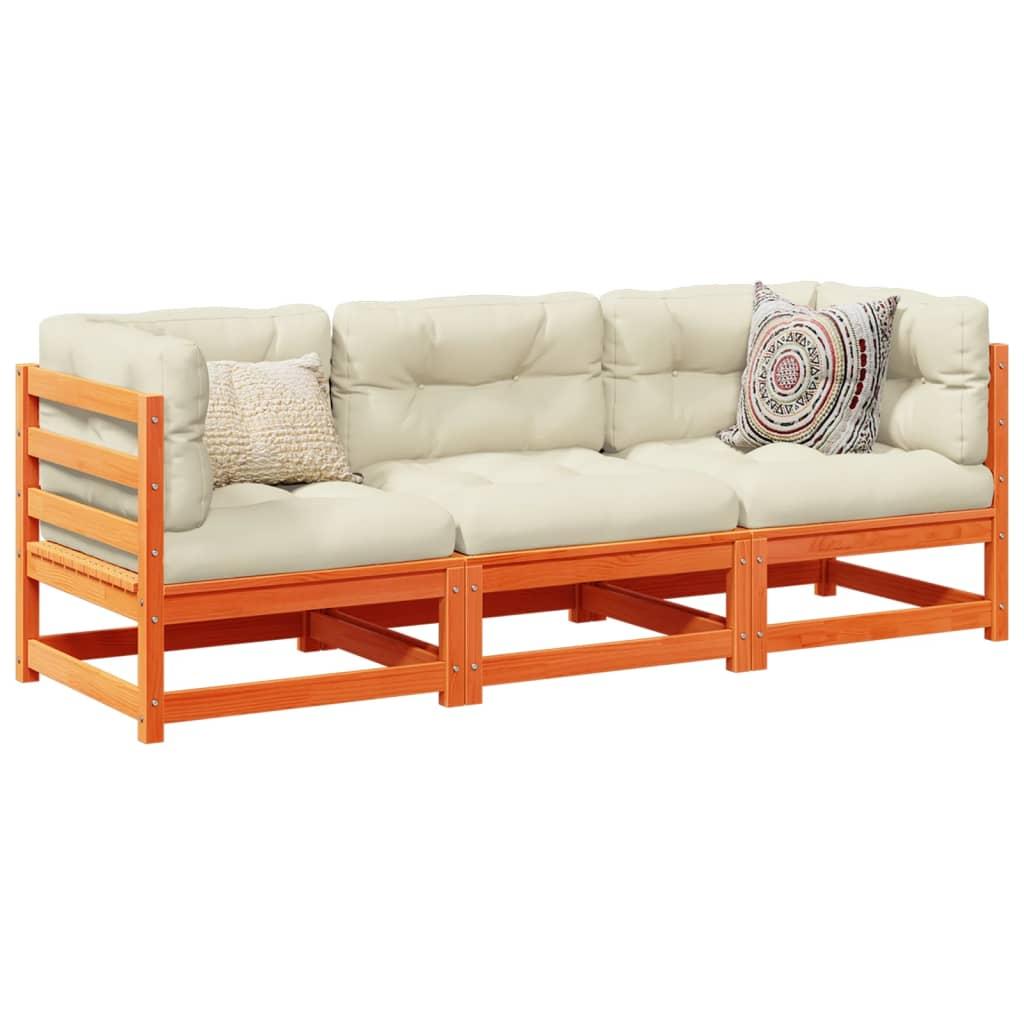 Sofasæt til haven 3 dele massivt fyrretræ gyldenbrun