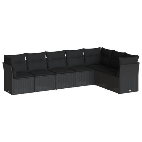 Sofasæt til haven 7 dele med hynder polyrattan sort