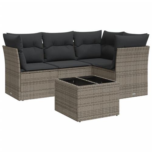 Sofasæt 5 dele med hynder polyrattan grå