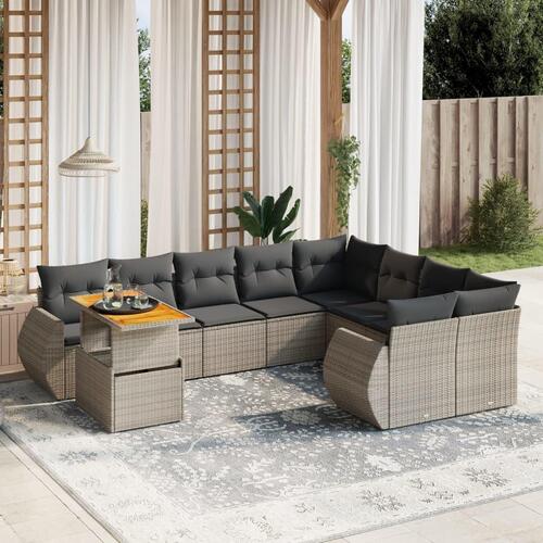 Sofasæt til haven 10 dele med hynder polyrattan grå