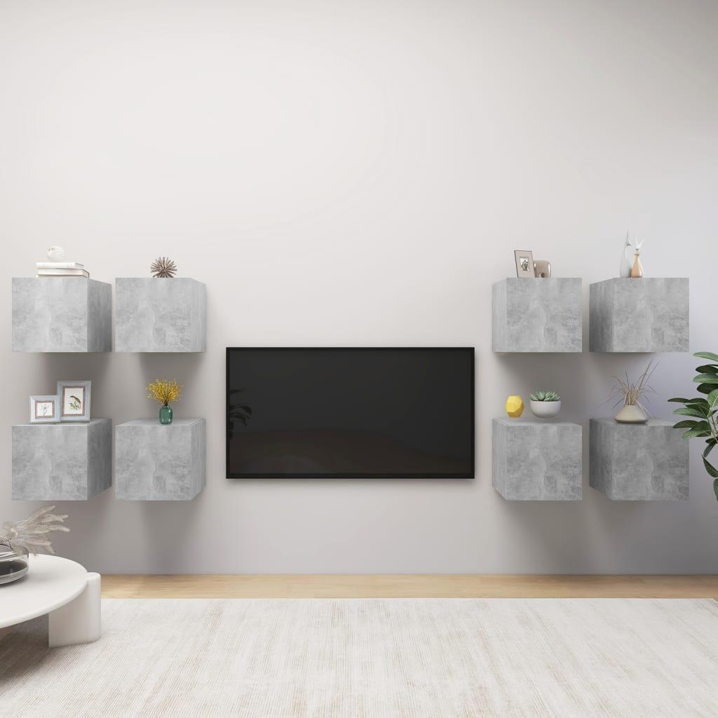 Væghængte tv-skabe 8 stk. 30,5x30x30 cm betongrå