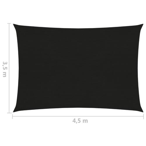 Solsejl 3,5x4,5 m HDPE 160 g/m² sort