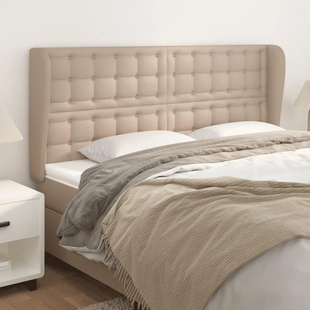 Sengegavl med kanter 163x23x118/128 cm kunstlæder cappuccino billede