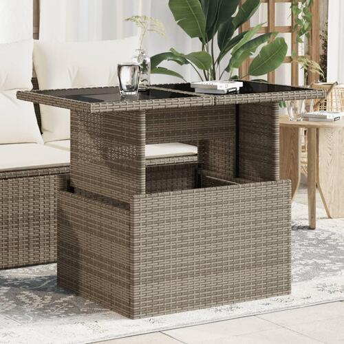 Havebord med glastop 100x55x73 cm polyrattan grå