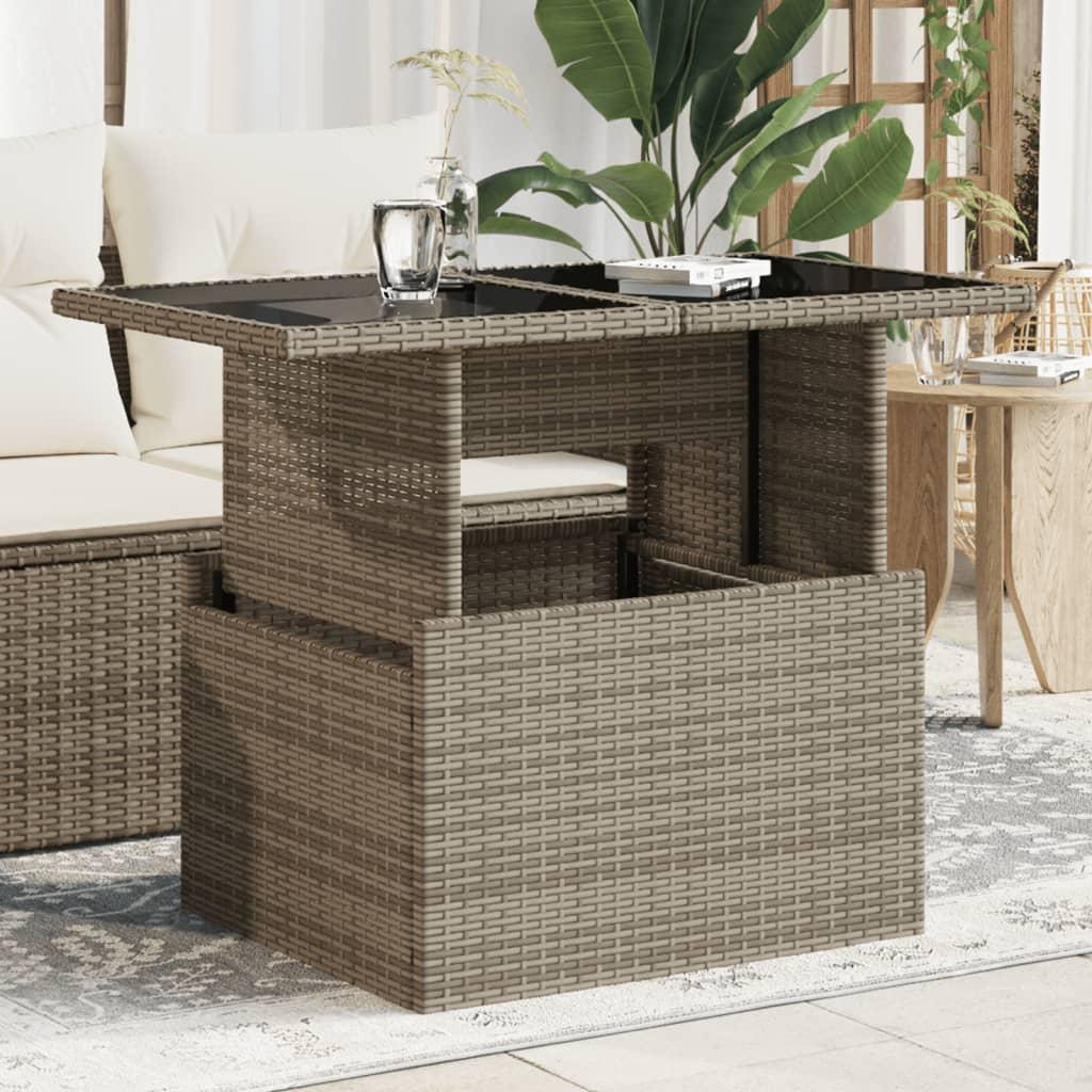 Havebord med glastop 100x55x73 cm polyrattan grå