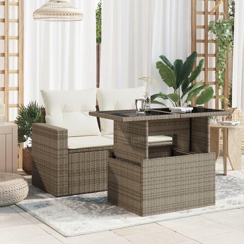 Havebord med glastop 100x55x73 cm polyrattan grå