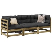 Sofasæt til haven 3 dele med hynder imprægneret fyrretræ