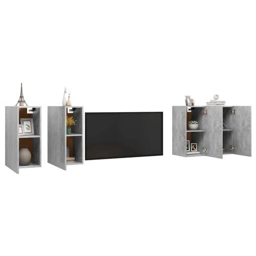 Tv-skabe 4 stk. 30,5x30x60 cm konstrueret træ betongrå