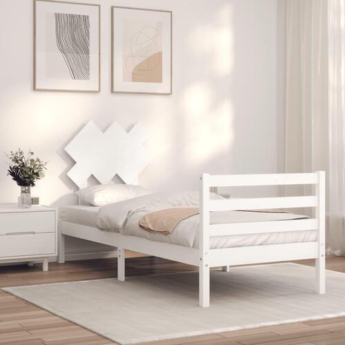 Sengeramme med sengegavl 90x200 cm massivt træ hvid