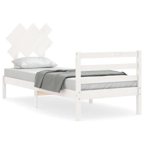Sengeramme med sengegavl 90x200 cm massivt træ hvid