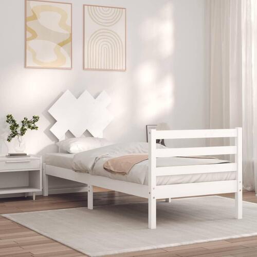 Sengeramme med sengegavl 90x200 cm massivt træ hvid