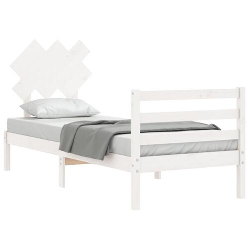 Sengeramme med sengegavl 90x200 cm massivt træ hvid
