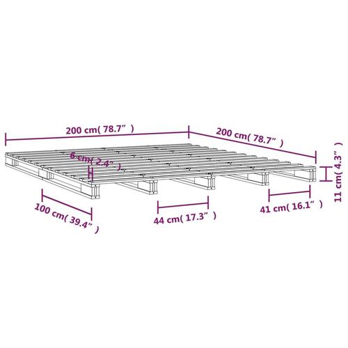 Palleseng 200x200 cm massivt fyrretræ grå