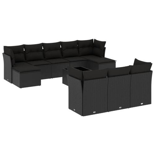 Sofasæt til haven 11 dele med hynder polyrattan sort