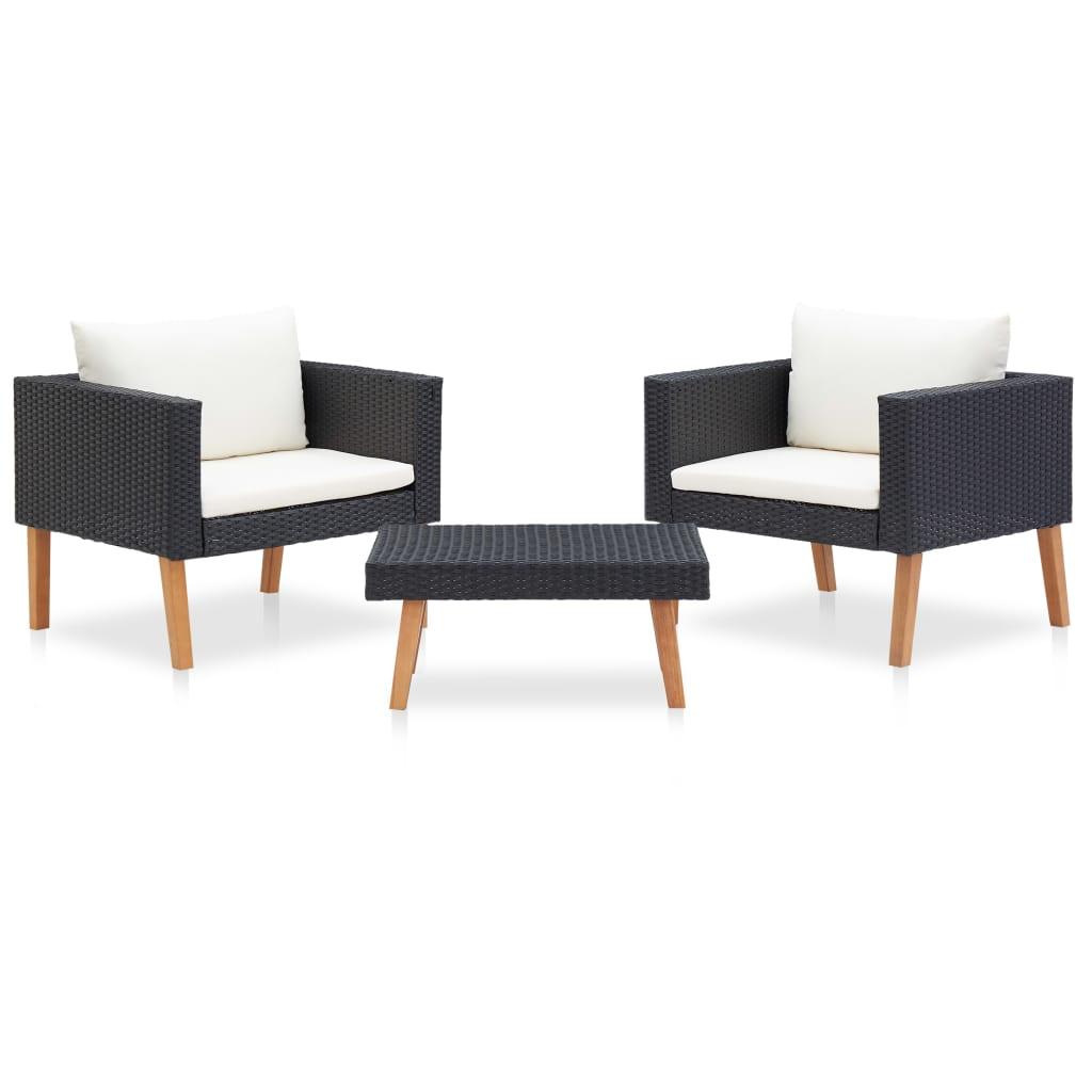 Loungesæt til haven 3 dele med hynder polyrattan sort