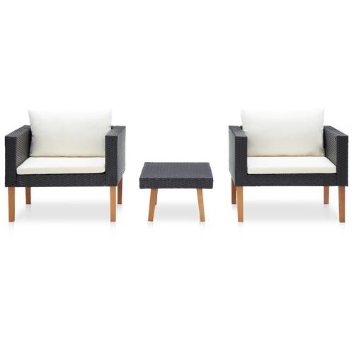 Loungesæt til haven 3 dele med hynder polyrattan sort
