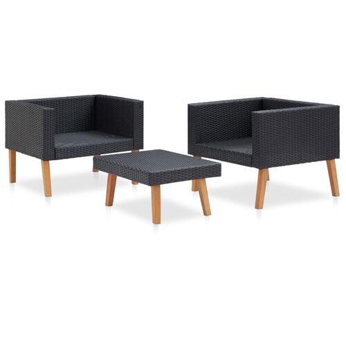 Loungesæt til haven 3 dele med hynder polyrattan sort