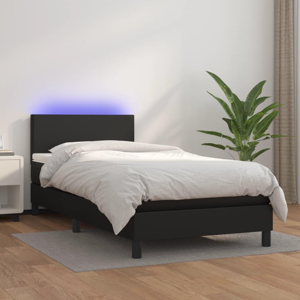 Kontinentalseng med LED-lys 100x200 cm kunstlæder sort