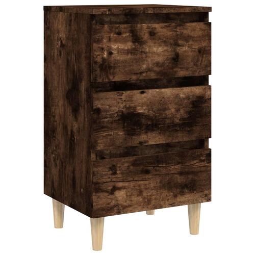 Sengebord med massive træben 40x35x69 cm røget egetræsfarve