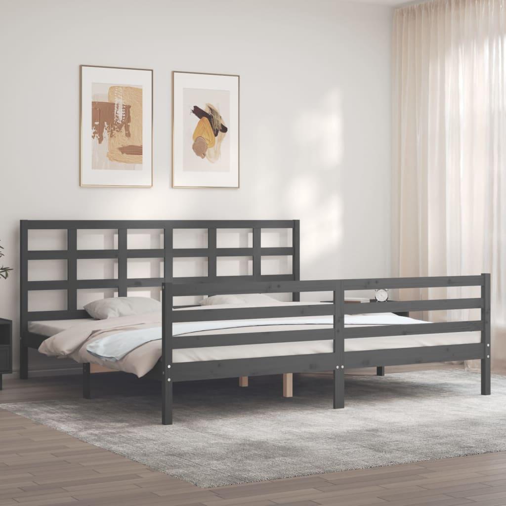 Sengeramme med sengegavl 200x200 cm massivt træ grå