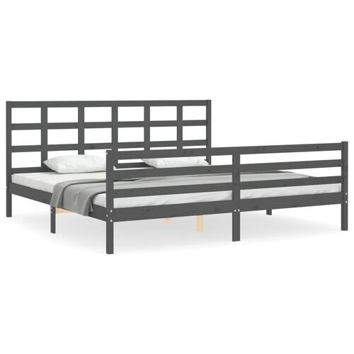 Sengeramme med sengegavl 200x200 cm massivt træ grå