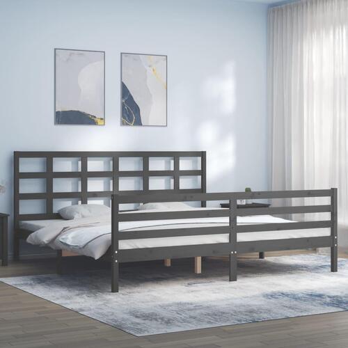Sengeramme med sengegavl 200x200 cm massivt træ grå