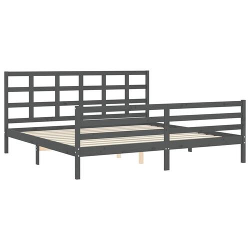 Sengeramme med sengegavl 200x200 cm massivt træ grå