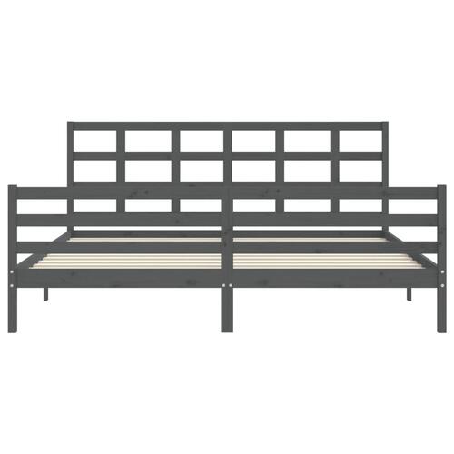 Sengeramme med sengegavl 200x200 cm massivt træ grå