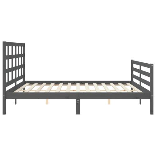 Sengeramme med sengegavl 200x200 cm massivt træ grå
