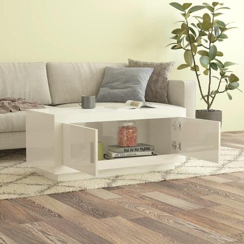 Sofabord 102x50x45 cm konstrueret træ hvid højglans