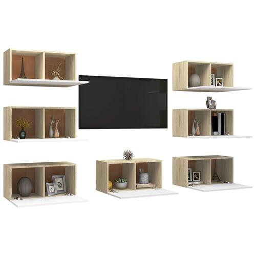 Tv-skabe 7 dele 30,5x30x60 cm konstrueret træ hvid og sonoma-eg