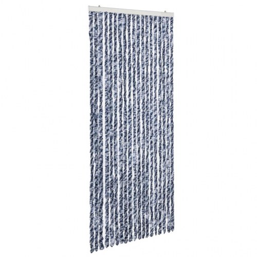 Insektgardin 56 × 185 cm - blå, hvid og sølvfarvet chenille