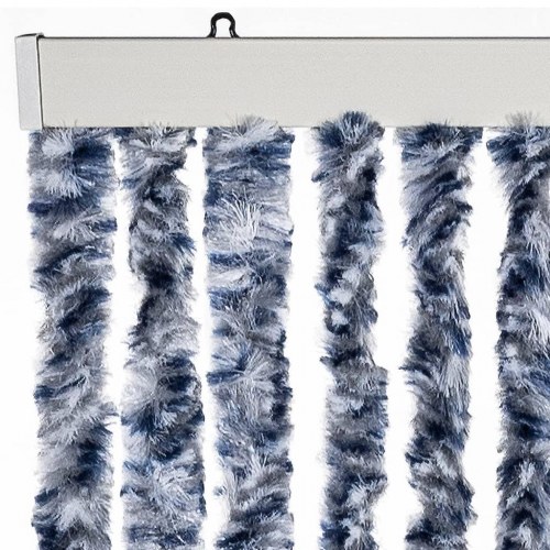 Insektgardin 56 × 185 cm - blå, hvid og sølvfarvet chenille