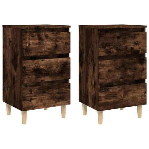 Sengeborde 2 stk. med massive træben 40x35x69 cm røget egetræ