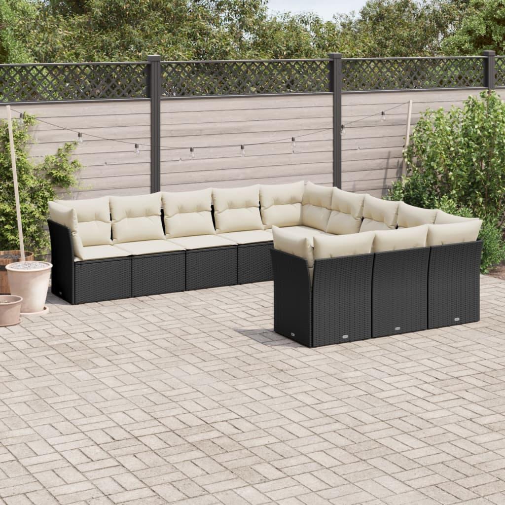 Sofasæt til haven 11 dele med hynder polyrattan sort