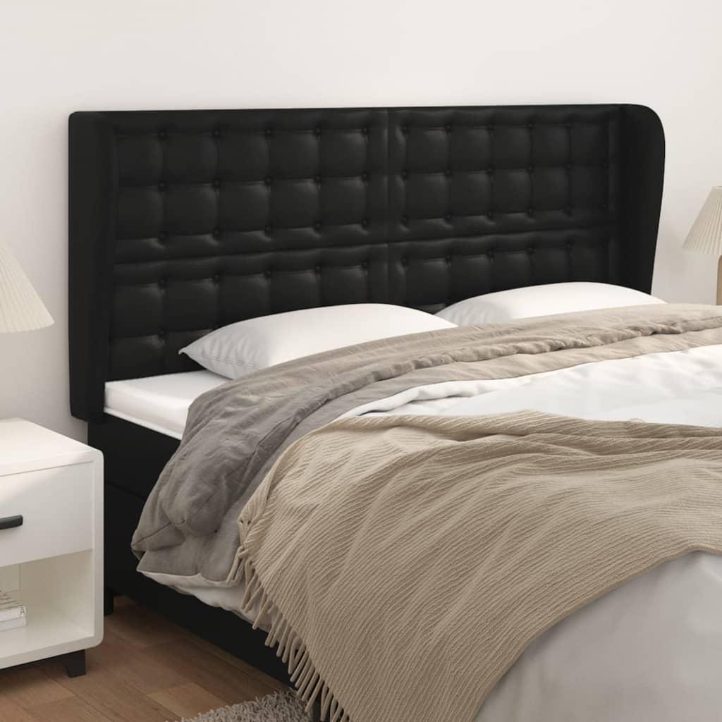 Sengegavl med kanter 203x23x118/128 cm kunstlæder sort billede