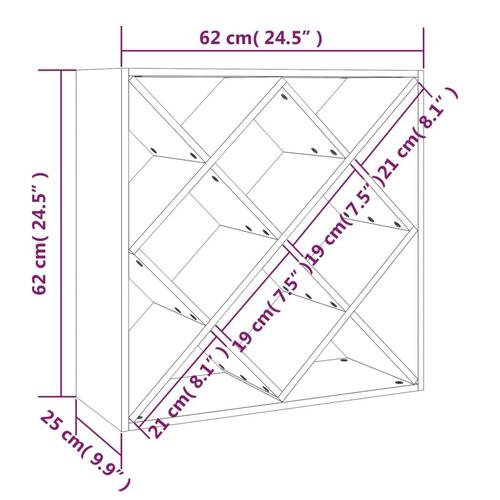 Vinreol 62x25x62 cm massivt fyrretræ