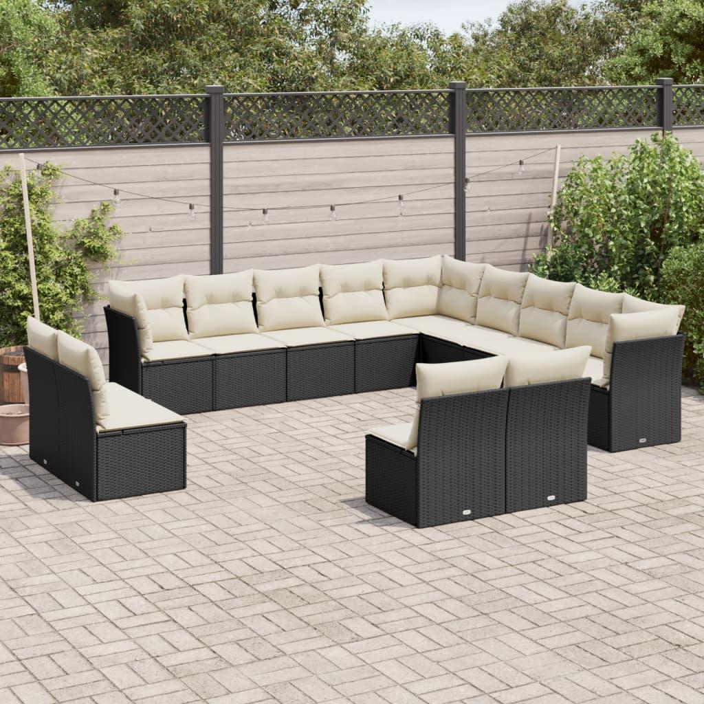 Sofasæt til haven 13 dele med hynder polyrattan sort billede