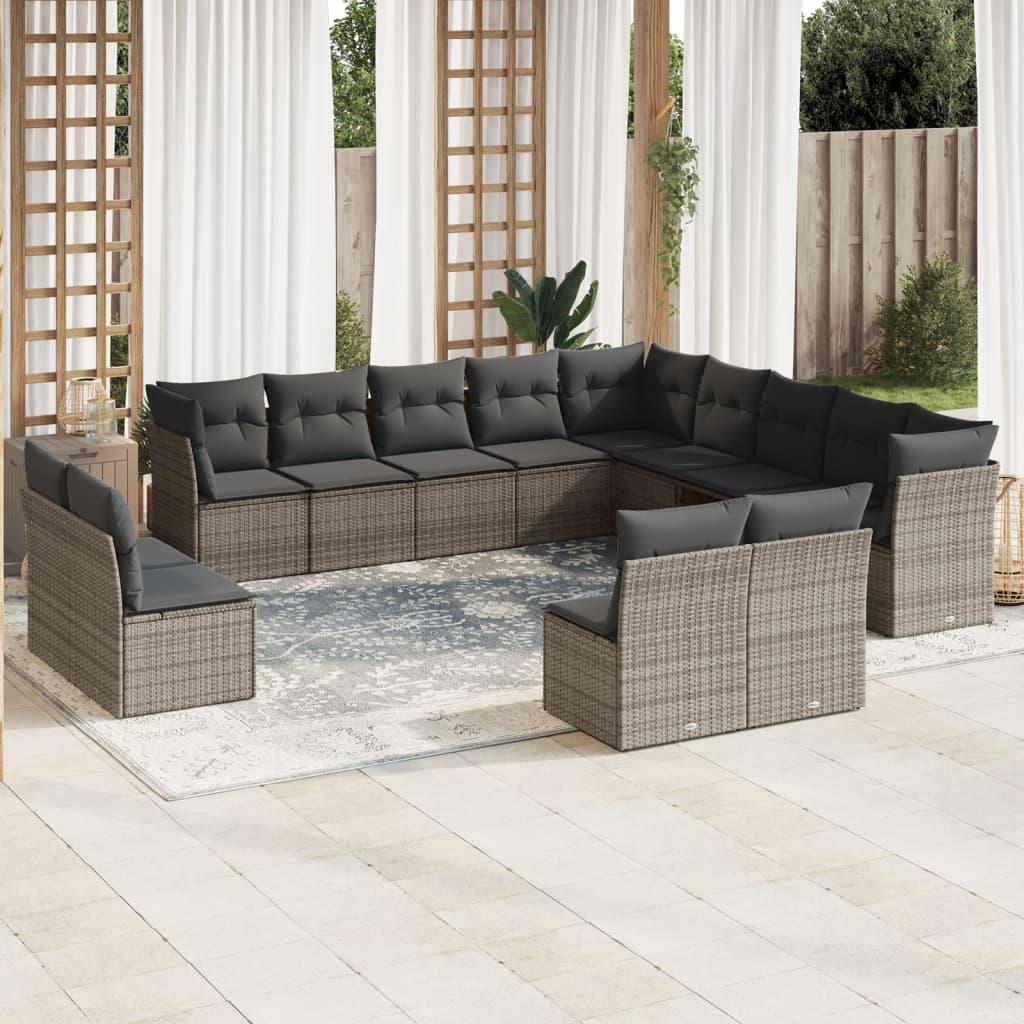 Sofasæt til haven 13 dele med hynder polyrattan grå