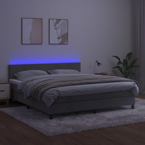 Kontinentalseng med madras og LED-lys 180×200 cm - fløjl, lysegrå