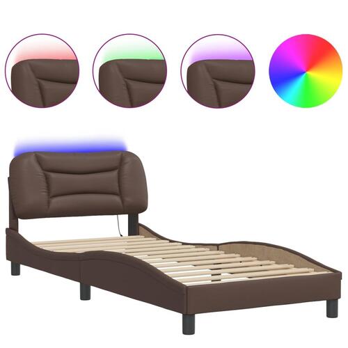 Sengeramme med LED-lys 80x200 cm kunstlæder brun