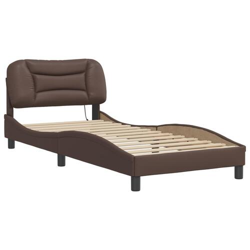 Sengeramme med LED-lys 80x200 cm kunstlæder brun