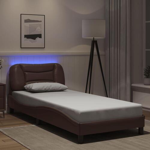 Sengeramme med LED-lys 80x200 cm kunstlæder brun