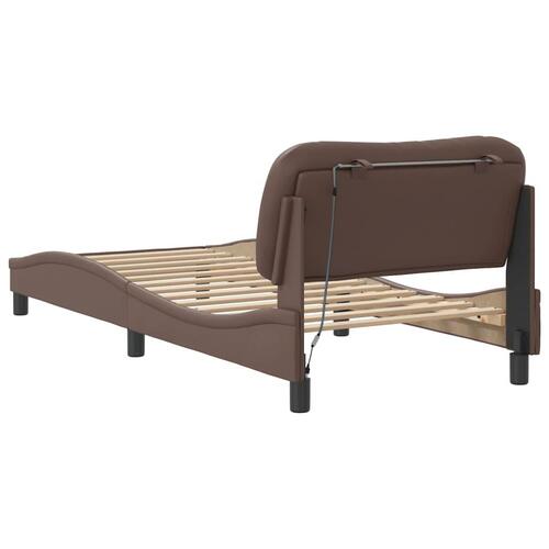 Sengeramme med LED-lys 80x200 cm kunstlæder brun