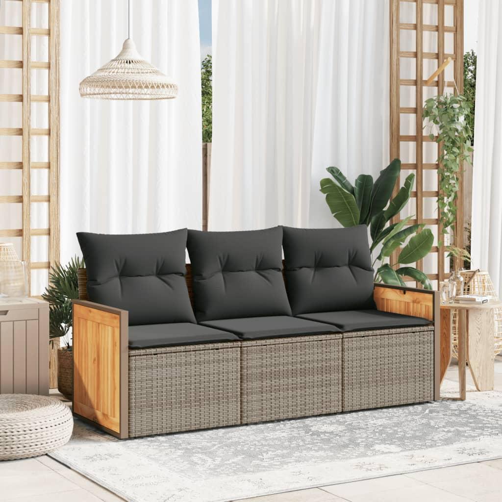 Havesofasæt 3 dele med hynder polyrattan grå