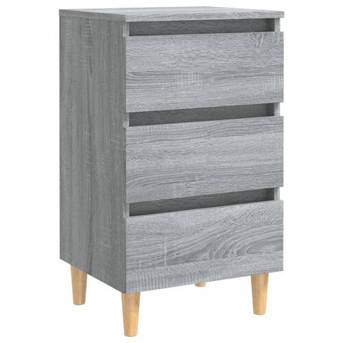 Sengebord med massive træben 40x35x69 cm grå sonoma-eg