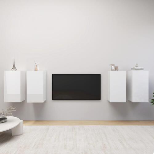 Tv-skabssæt 4 stk. 30,5x30x60 cm konstrueret træ hvid højglans